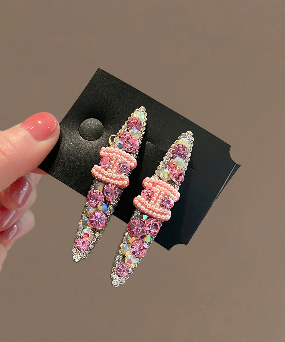Pink Metal Zircon Pearl Graphic Hairpin
