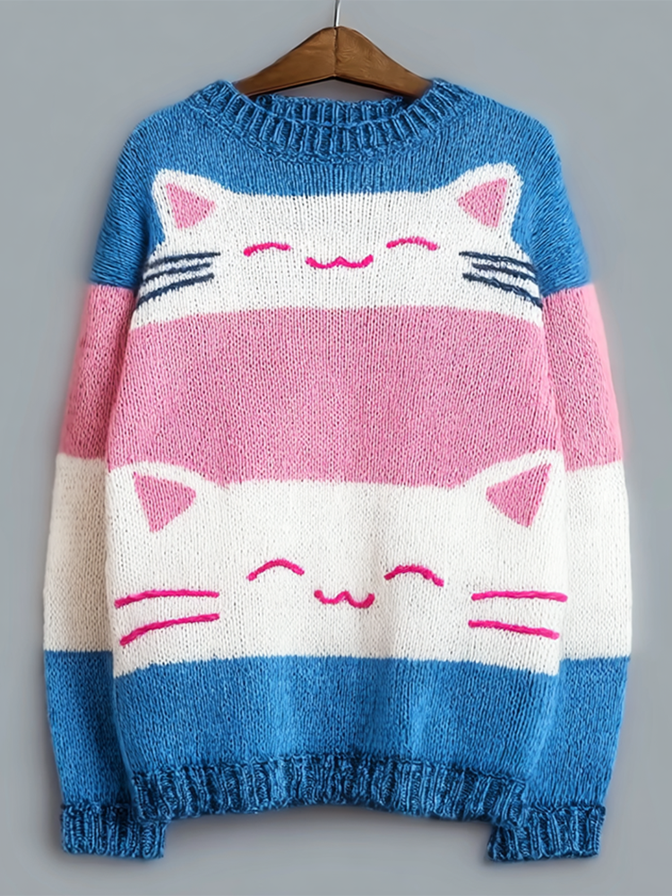 Comstylish Transgender Inspired Cat Pattern Casual Sweater