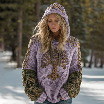 Women's Viking Tree Of Life Cozy Knit Hooded Sweater artswardrobe