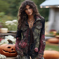 Rose And Skull Embroidered Gothic Gradient Denim Jacket elevenforest