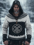 Men's Viking Celtic Knot Jacquard Cozy Knit Hooded Sweater elevenforest