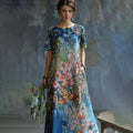 Women's Oil Painting Floral Contrast Color Sequined Maxi Dress elevenforest