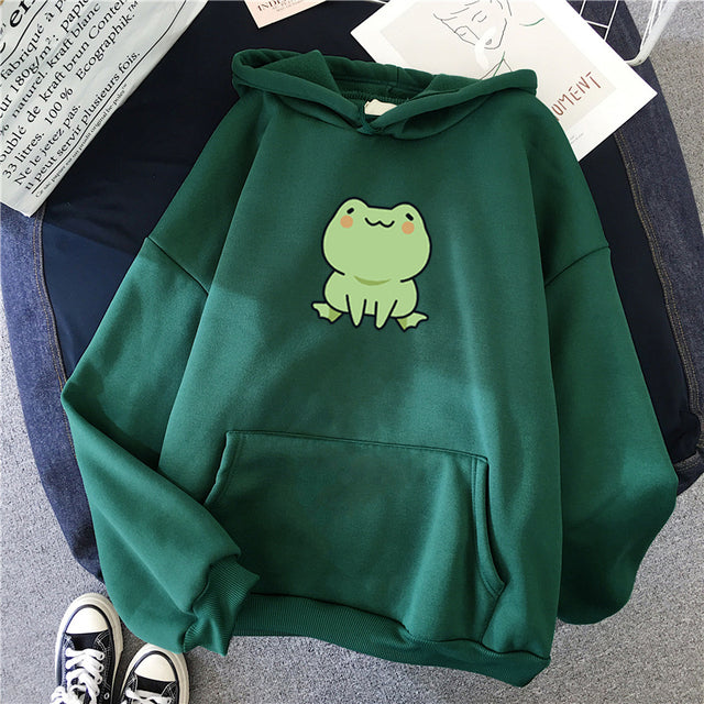 Frog Sweatshirt Cartoon Clothes Harajuku Long Sleeve Hooded Kawaii Hoodie for Winter Fleece Hoodies Pocket Green Tops