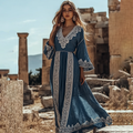 Vintage Greek-inspired V Neck Linen Blend Maxi Dress elevenforest