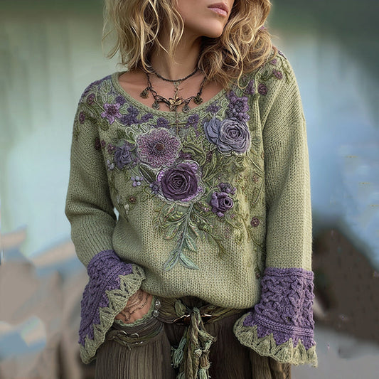 Classy Gradient Purple Lavender And Floral Embroidered Sweater
