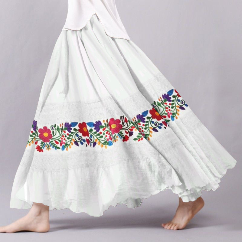 Vintage Cinco De Mayo Floral Embroidered Pattern Flowy Wide Skirt elevenforest