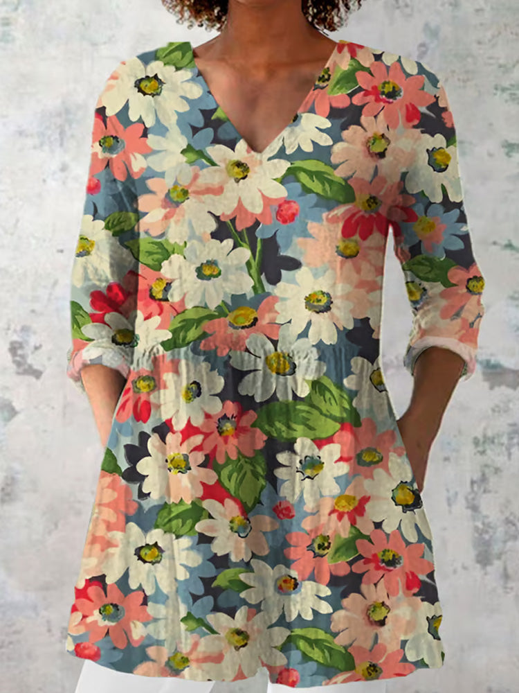 Women's Vintage Floral Cotton And Linen Top elevenforest