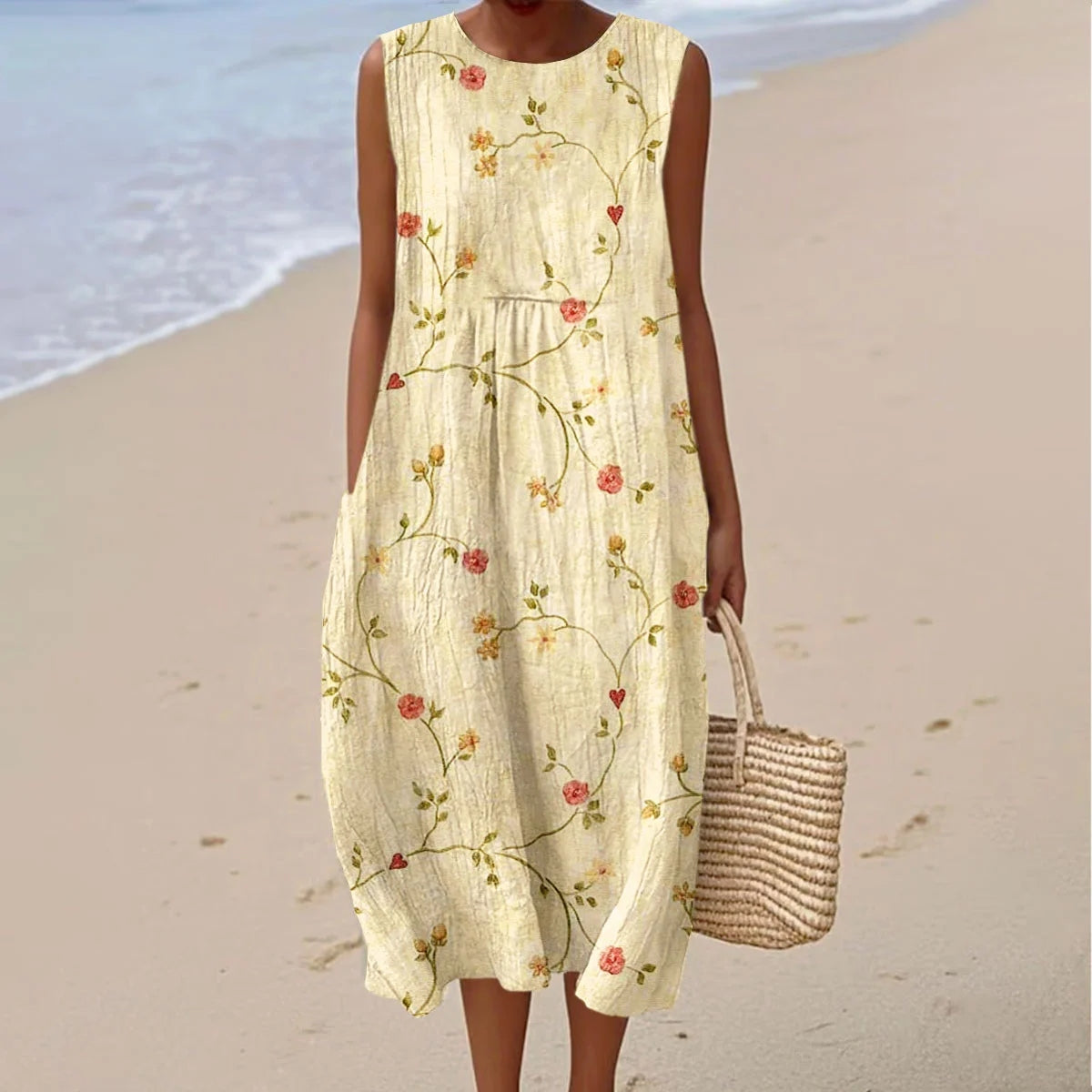 Women's Vintage Floral Art Linen Vest Dress elevenforest