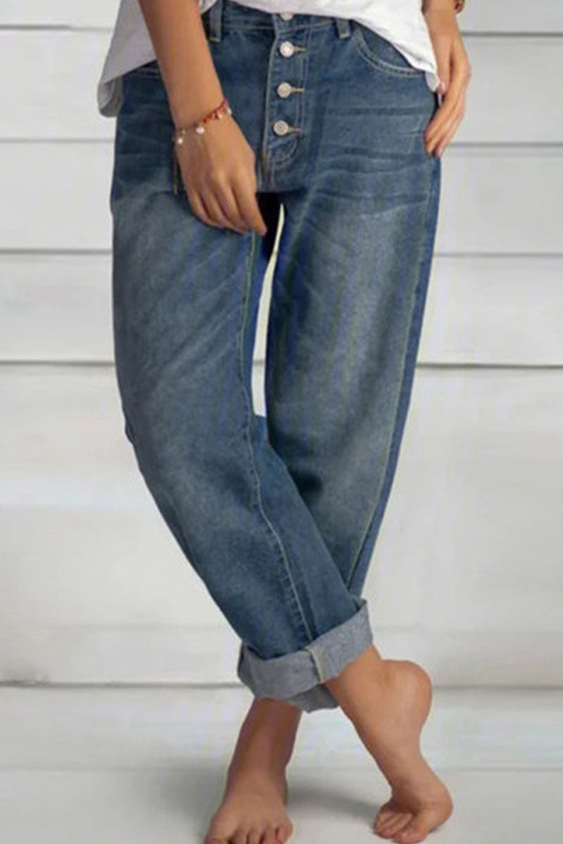 Street Mid Waist Straight Denim