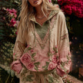 Vintage Rose Floral Art Embroidery Comfortable Warm Hoodie elevenforest