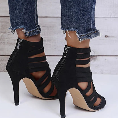 Hollowed Out Color Pointed Stiletto Sandals