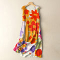 Vintage Boho Flowers Abstract Ink Painting Print Sleeveless Cotton And Linen Midi Dress elevenforest