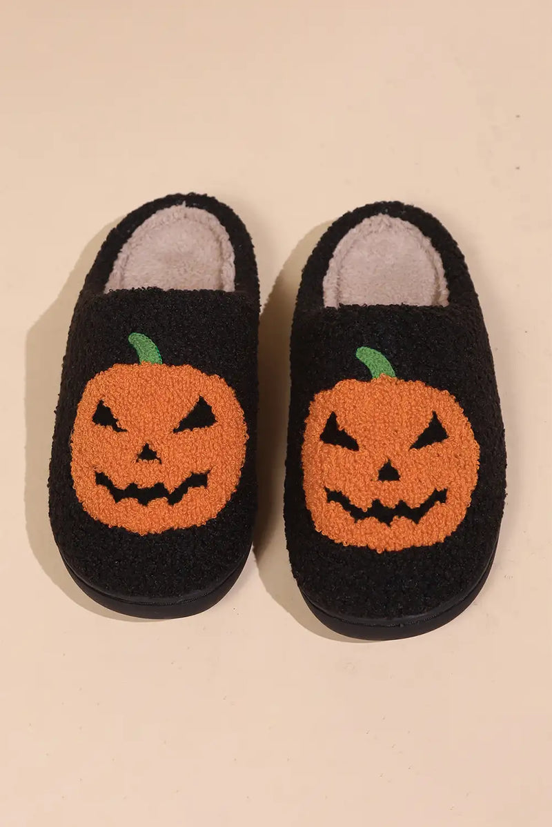 Cozy Halloween Pumpkin Print Plush Slippers