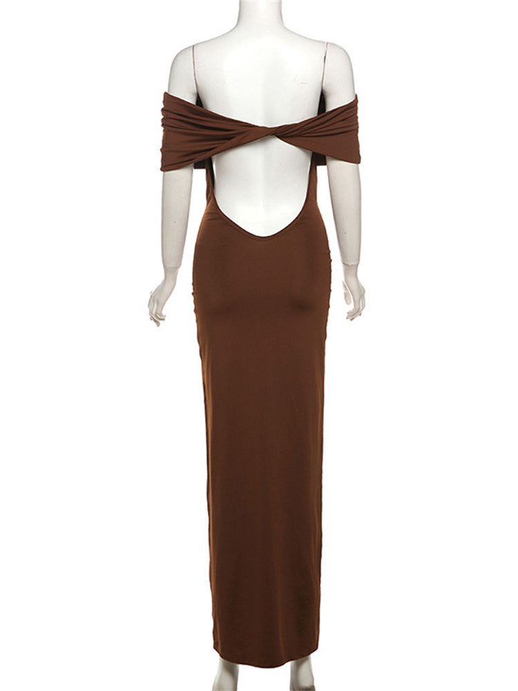 Tossy Pleated Off-shoulder Long Dress for Twist Backless Patchwork Party Dress Summer Maxi Dress New