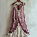 Women's Cherry Blossom Lace Art Linen Tank Dress elevenforest