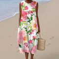 Women's Floral Print Crew Neck Tank Midi Dress elevenforest