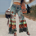 Vintage Boho Floral Patchwork Art Button High Waist Wide Leg Jeans elevenforest