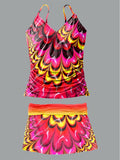 Women's Psychedelic Mandala Print Suspender Shirred Swimsuit Set