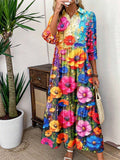 Women's Art Flower Pattern Cotton and Linen Dress