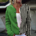 Vintage Color Blorck Stripes Art Cozy Buttoned Cardigan Sweater elevenforest
