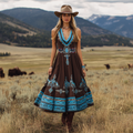 Women's Western Print V-neck Sleeveless Maxi Dress elevenforest