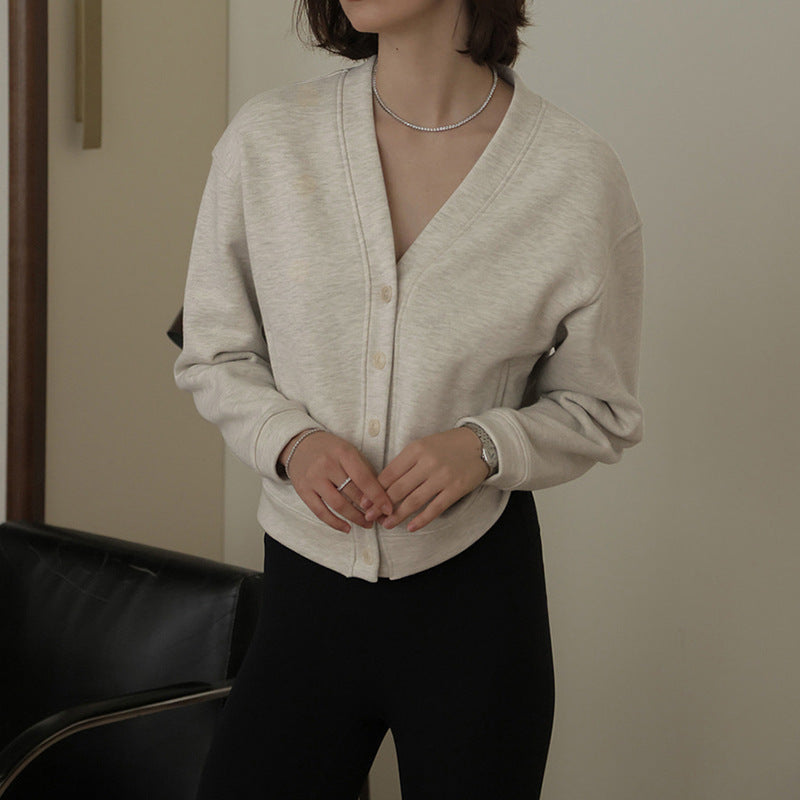 Autumn Winter Classic French V Neck Sweater Cardigan Retro Affordable Hong Kong Pure Cotton Comfortable Niche High End Top