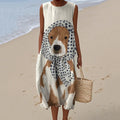 Cute Dog Art Linen Tank Midi Dress elevenforest