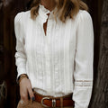 Comstylish Women's Elegant Lace Floral Embroidered Linen Top
