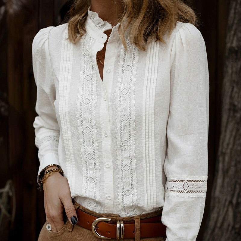 Women's Elegant Lace Floral Embroidered Linen Top elevenforest