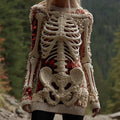 Comstylish Women's Halloween Skeleton And Gem Art Gothic Knit Mini Sweater Dress