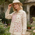 Vintage Floral Patchwork Pattern Women's Linen Long Sleeve Shirt elevenforest
