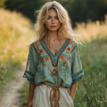 Vintage Distressed Viking Tree Of Life Linen V-neck Dress elevenforest