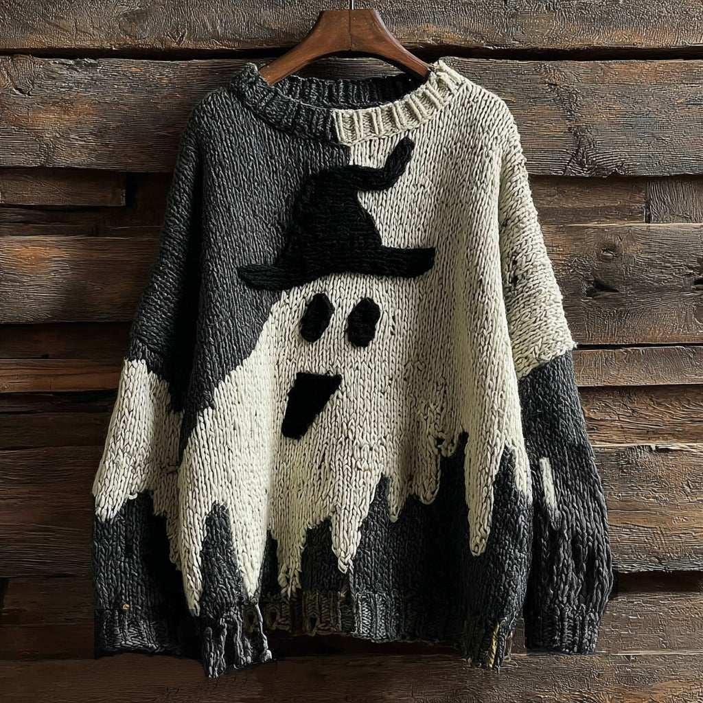 Halloween Ghost Knitted Warm Crew Neck Sweater elevenforest