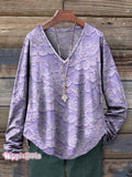 Women's Vintage Lace Floral Art Print 100% Cotton Casual V-neck Long S