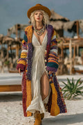 Women's Colorful Rainbow Patchwork Pattern Print Cardigan