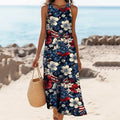 Women's Independence Day Flag Floral Print Midi Dress elevenforest