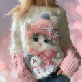 Comstylish Women's Vintage Cute Sweater And Snowman Art Cozy Christmas Sweater