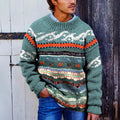 Retro Green Striped Surf Jacquard Crew Neck Sweater elevenforest