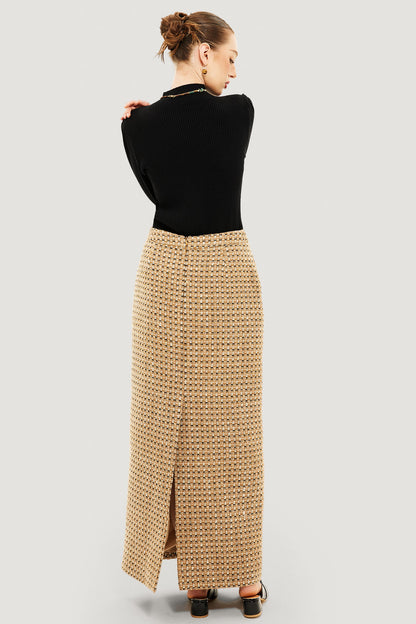 Tweed High Waist Split Maxi Skirt