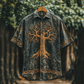 Men's Viking Mythology Tree Of Life Tie Dye Lapel Shirt elevenforest