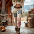 Bohemian Color-blocked Retro Print Women's Knitted Tight-fitting Leggings elevenforest
