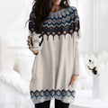 Comstylish Retro Icelandic Pattern Pocket Crew Neck Tunic