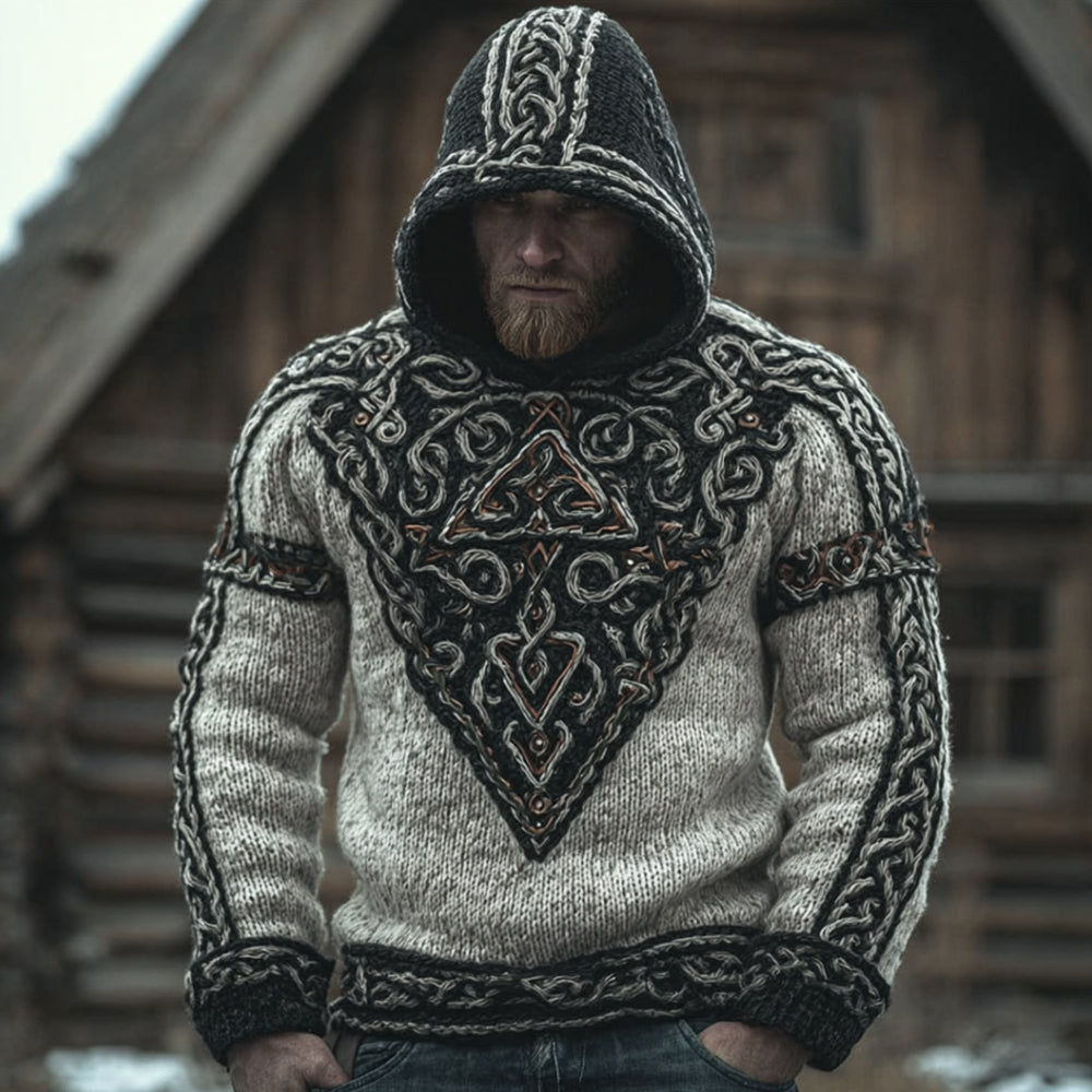 Viking Style Celtic Knot Loose Hooded Sweater artswardrobe