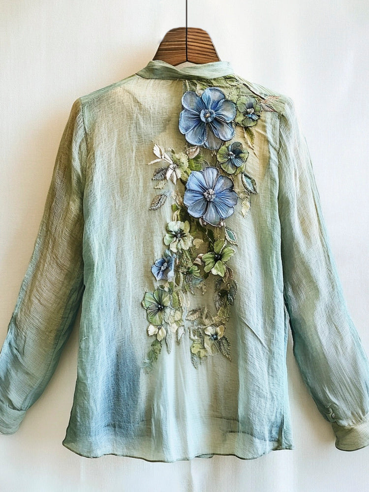 Forest 3d Floral Lace Art Women's Long Sleeve Blouse elevenforest