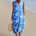 Vintage Fish Printed Linen Casual Tank Dress elevenforest