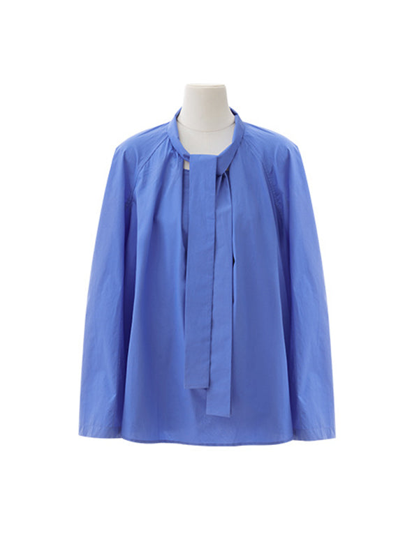 Long Sleeves Loose Color Split-joint Streamer High Neck Blouses