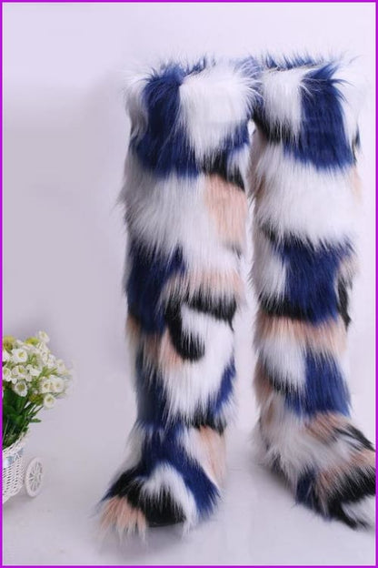 [pre-] 12 Colors Faux Fur Over Knee Boots F373