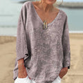 Vintage Floral V-neck Loose Linen Blend T-shirt elevenforest