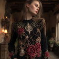 Women's Halloween Embroidered Spider Web Rose Round Neck Sweater elevenforest
