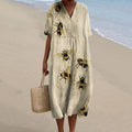 Women's Fashion Bee Art Print V-neck Dress elevenforest